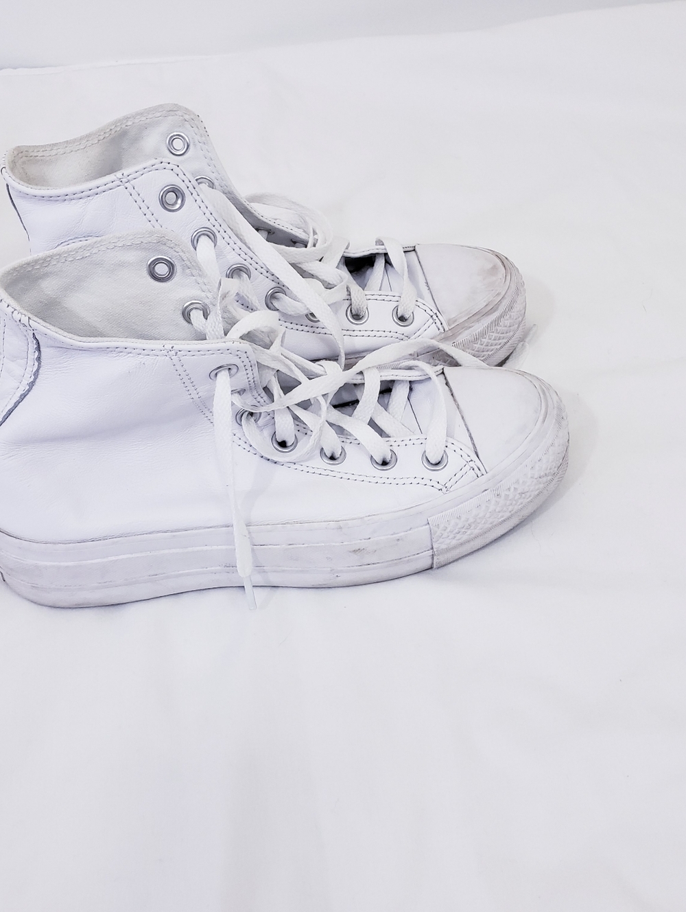 Converse All Star Chuck Taylor White Leather Sneakers High Top Women's 7 Men's 5 - Picture 6 of 9